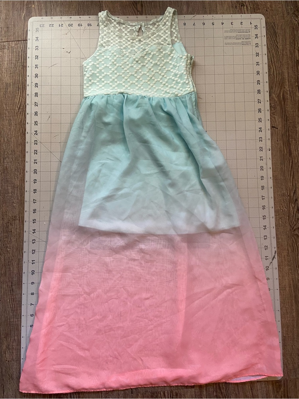 Girls Ombre Lace Bodice Maxi Dress in Mint & Pink